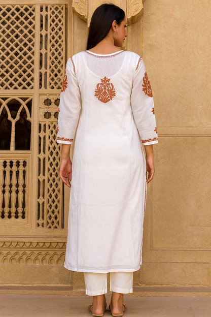 Lucknowi Chikankari White Chanderi Kurti-K20010