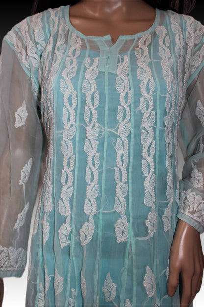 Lucknowi Chikankari Blue 'Aab-e-Asmaan' Georgette Anarkali-PE00055
