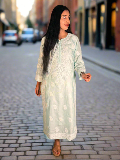 Lucknowi Chikankari Green Cotton Kurti-K000057