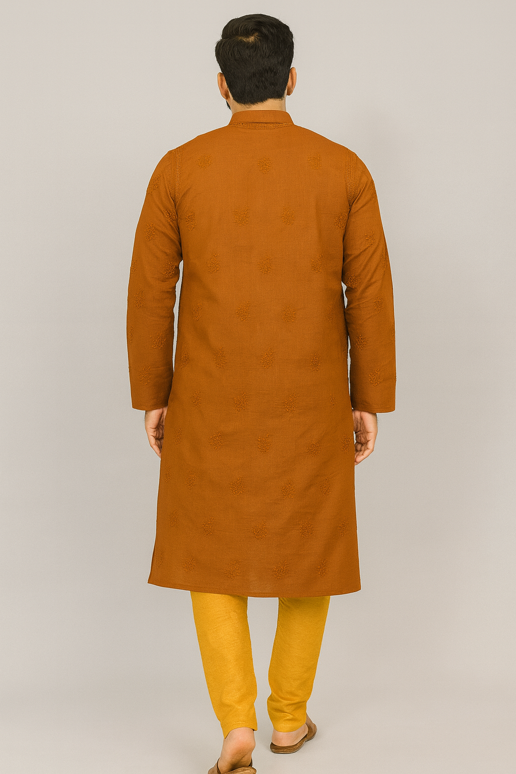 Lucknowi Chikankari Orange 'Narangi' Cotton Gents Kurta-GK00001