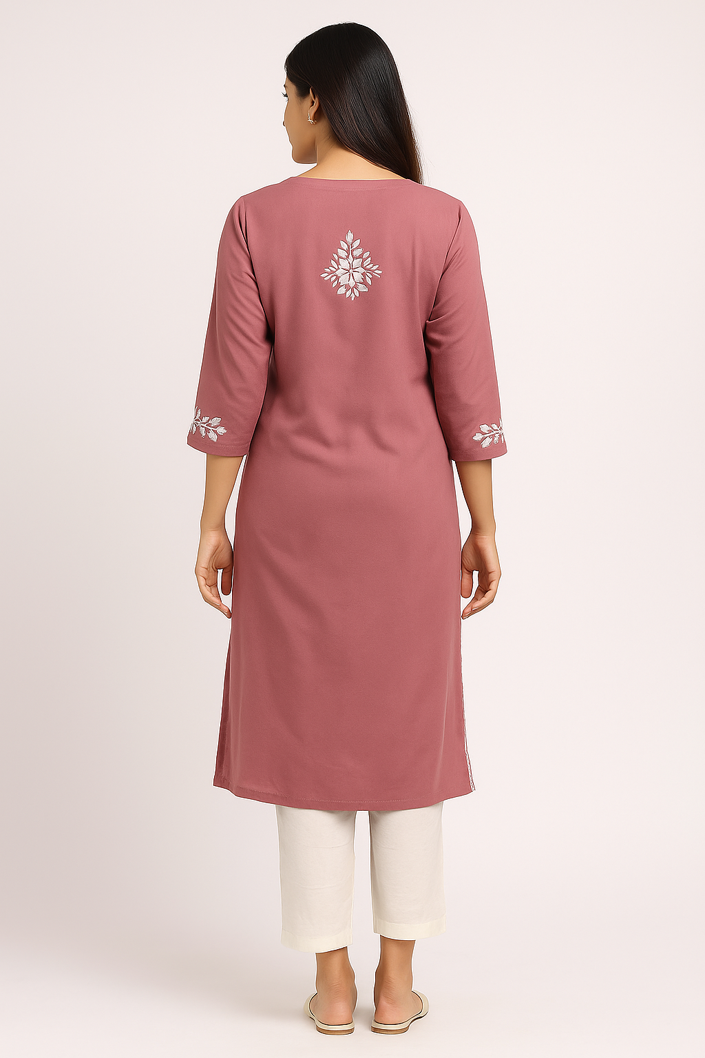 Lucknowi Chikankari Sandy Pink 'Shagufta' Modal Kurti-K000188