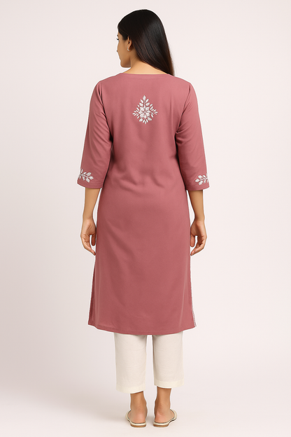 Lucknowi Chikankari Sandy Pink 'Shagufta' Modal Kurti-K000188