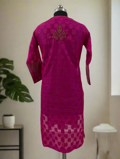 Lucknowi Chikankari Magenta Chanderi Kurti-PE00006