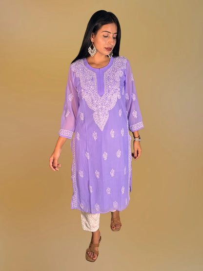 Lucknowi Chikankari Purple 'Jamuni' Georgette Kurti-K000064