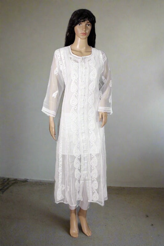 Lucknow Chikankari White Georgette Anarkali-K000005