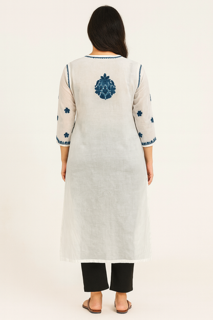 Lucknowi Chikankari White 'Ujaala' Chanderi Kurti-K50084