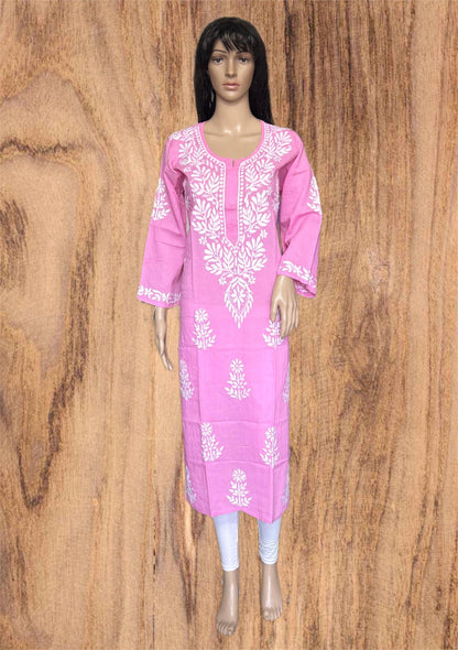 Lucknowi Chikankari Baby Pink 'Shagufta' Cotton Kurti-K000116