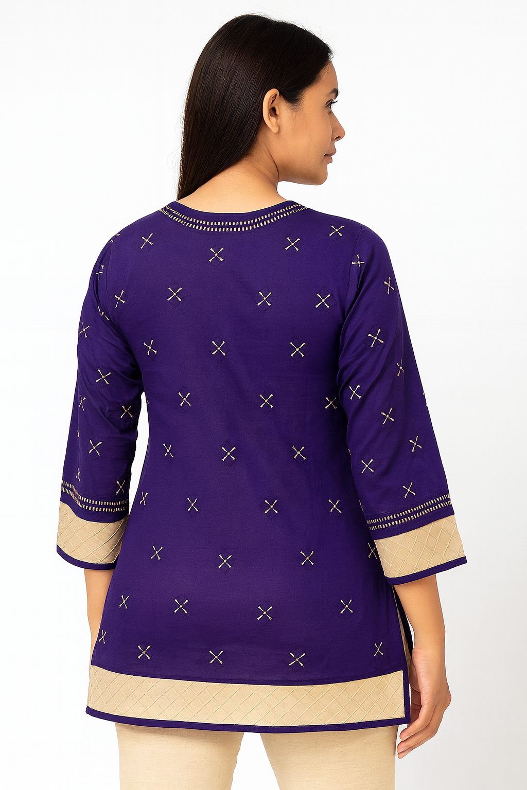 Lucknowi Chikankari Purple 'Jamuni' Cotton Angrakha Styled Short Kurti-T40016