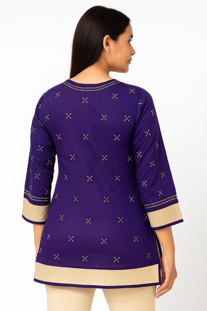 Lucknowi Chikankari Purple 'Jamuni' Cotton Angrakha Styled Short Kurti-T40016