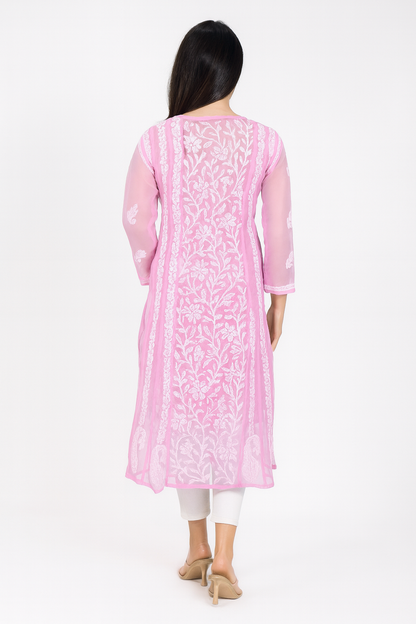 Lucknow Chikankari Pink 'Shagufta' Georgette Anarkali-K000004