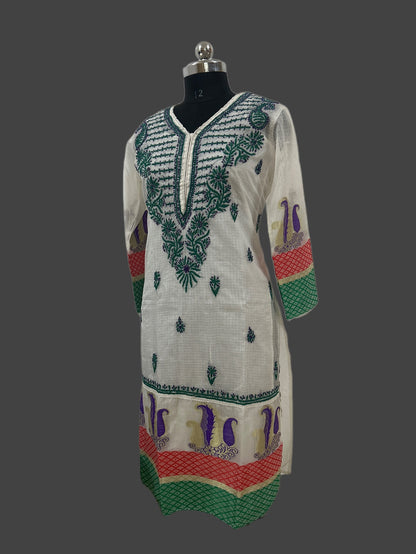 Lucknowi Chikankari White Kota Kurti-PE00001