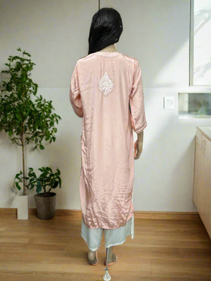Lucknowi Chikankari Crape Peach Kurti-K000131