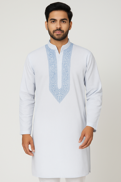 Lucknowi Chikankari Off White 'Ujaala' Rayon Gents Kurta-GK00019