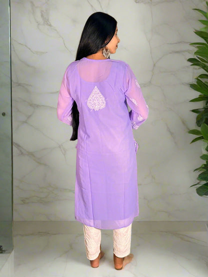 Lucknowi Chikankari Purple Georgette Kurti-K000064