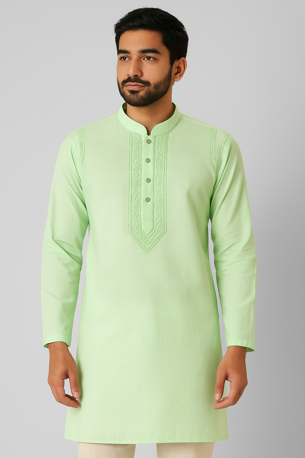 Lucknowi Chikankari Green 'Bahar' Cotton Gents Kurta-GK20001