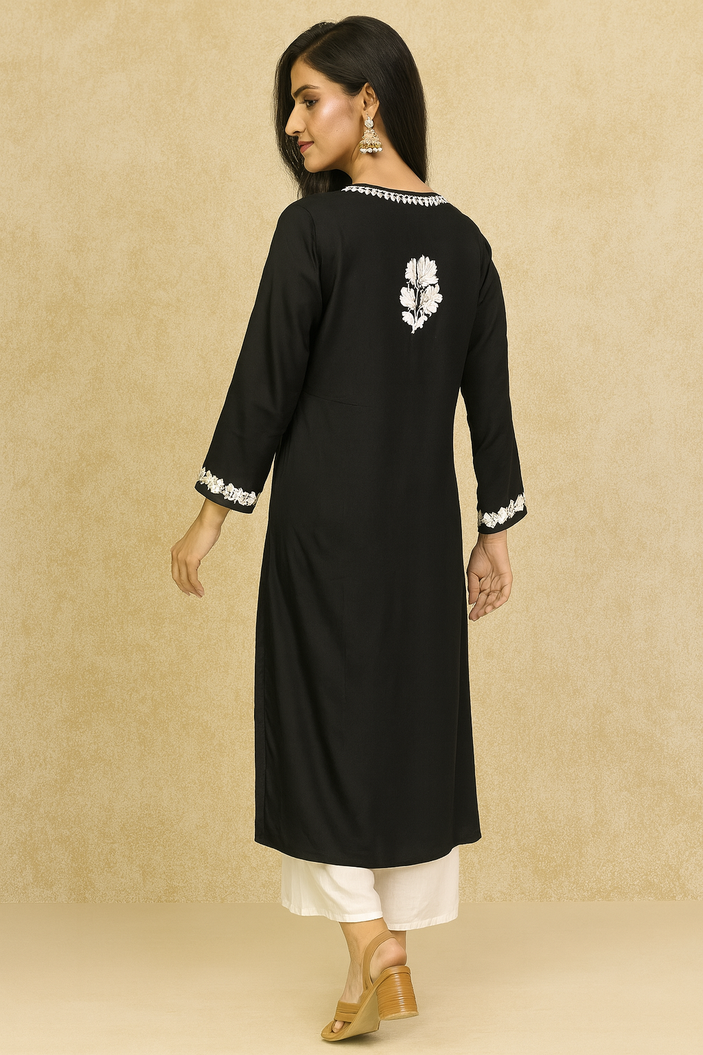 Lucknowi Chikankari Black Modal Kurti-K000136