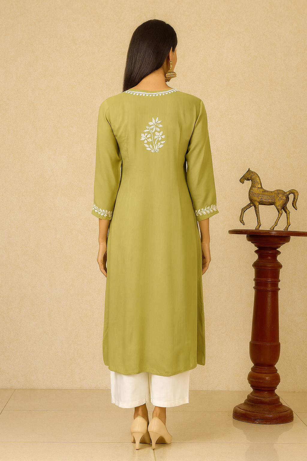 Lucknowi Chikankari Green Modal Kurti-K000141