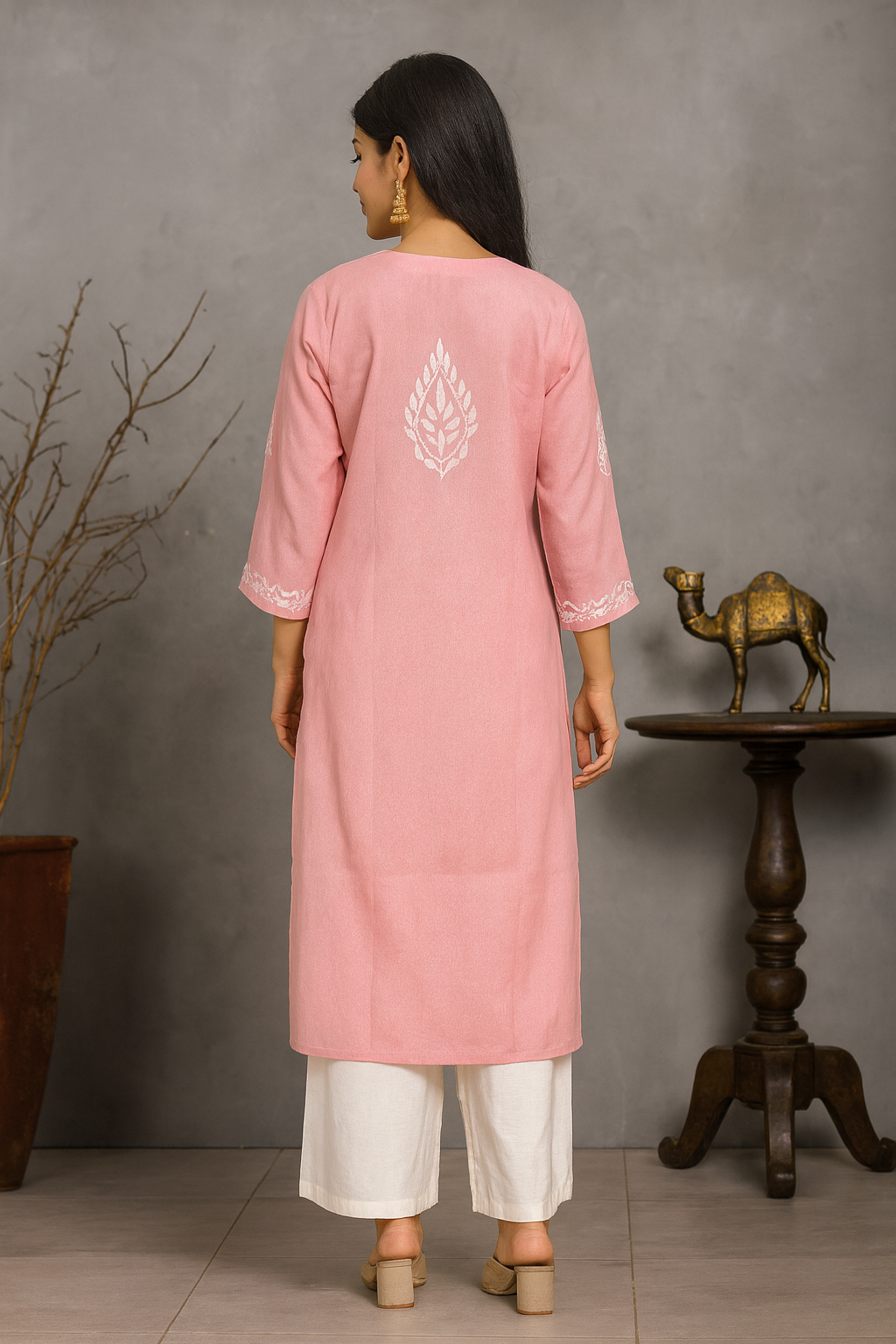 Lucknowi Chikankari Light Pink Cotton Kurti-K000133