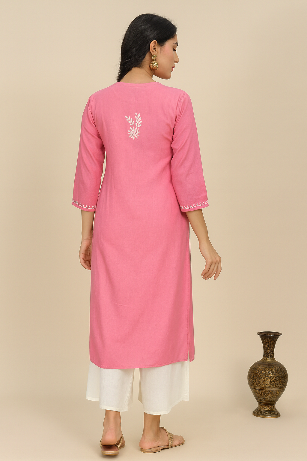Lucknowi Chikankari Pink Rayon Kurti-K000158