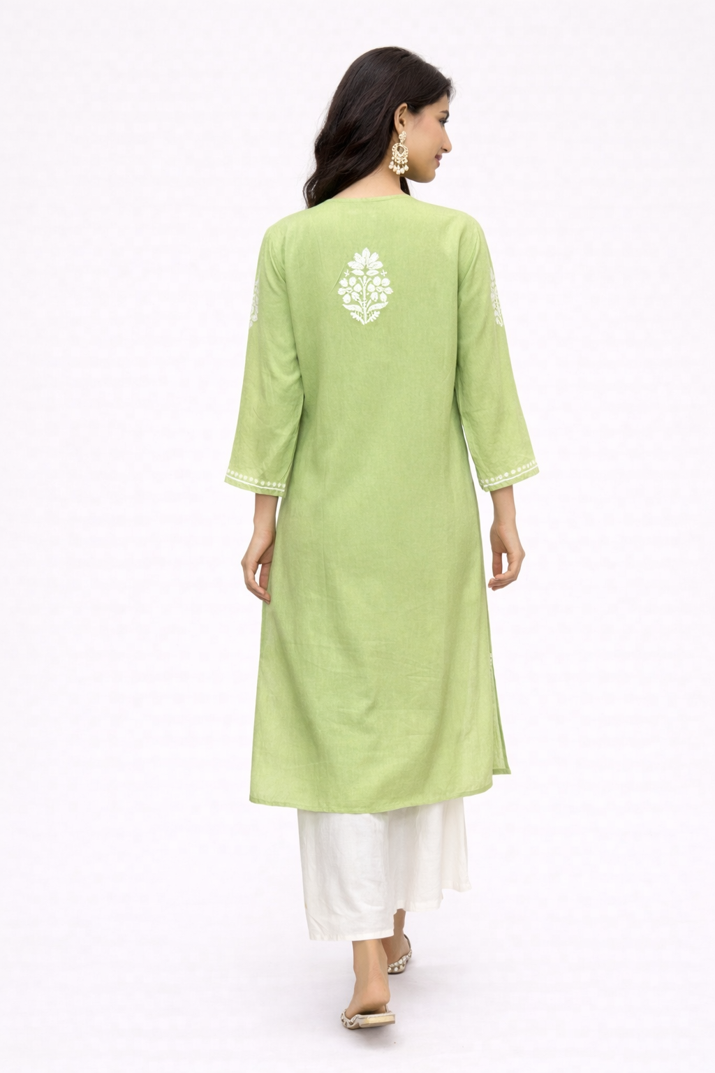 Lucknowi Chikankari Green Rayon Kurti-K000162