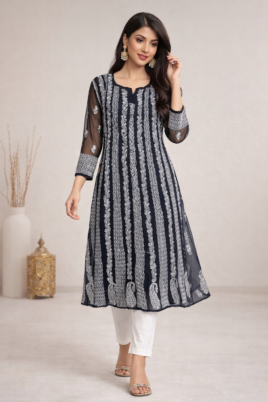 Lucknowi Chikankari Black 'Siah' Georgette Anarkali-K000023
