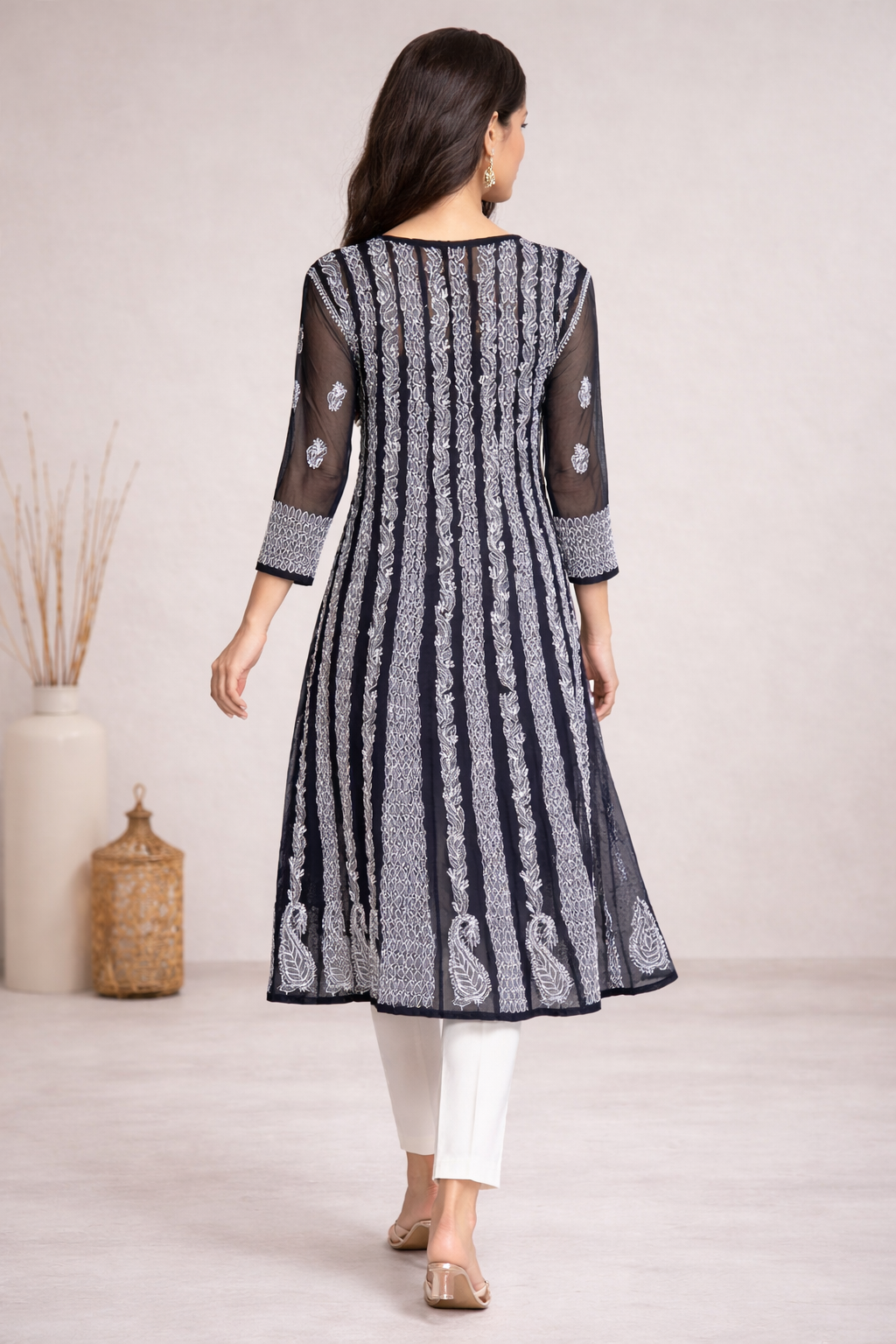 Lucknowi Chikankari Black 'Siah' Georgette Anarkali-K000023