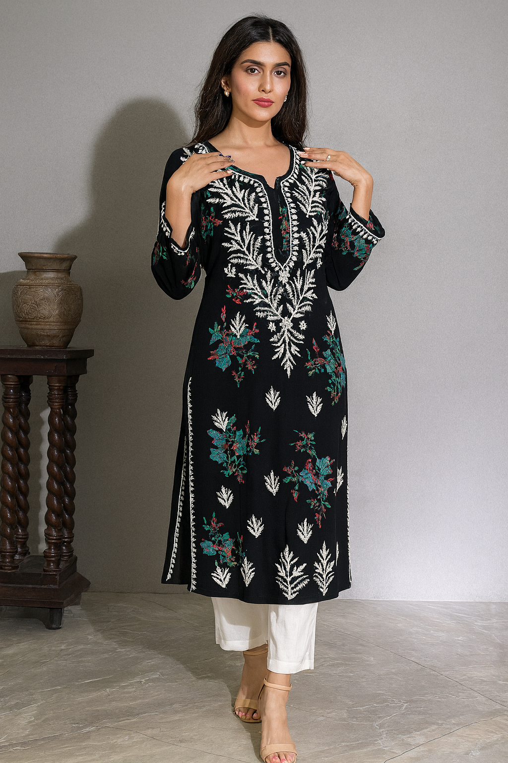 Lucknowi Chikankari Black 'Siah' Printed Rayon Kurti-K000072