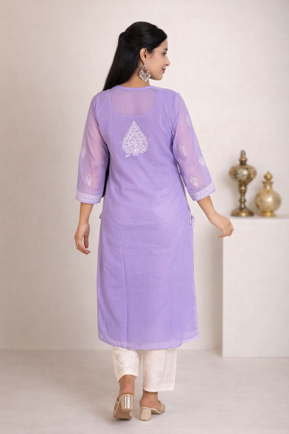 Lucknowi Chikankari Purple 'Jamuni' Georgette Kurti-K000064