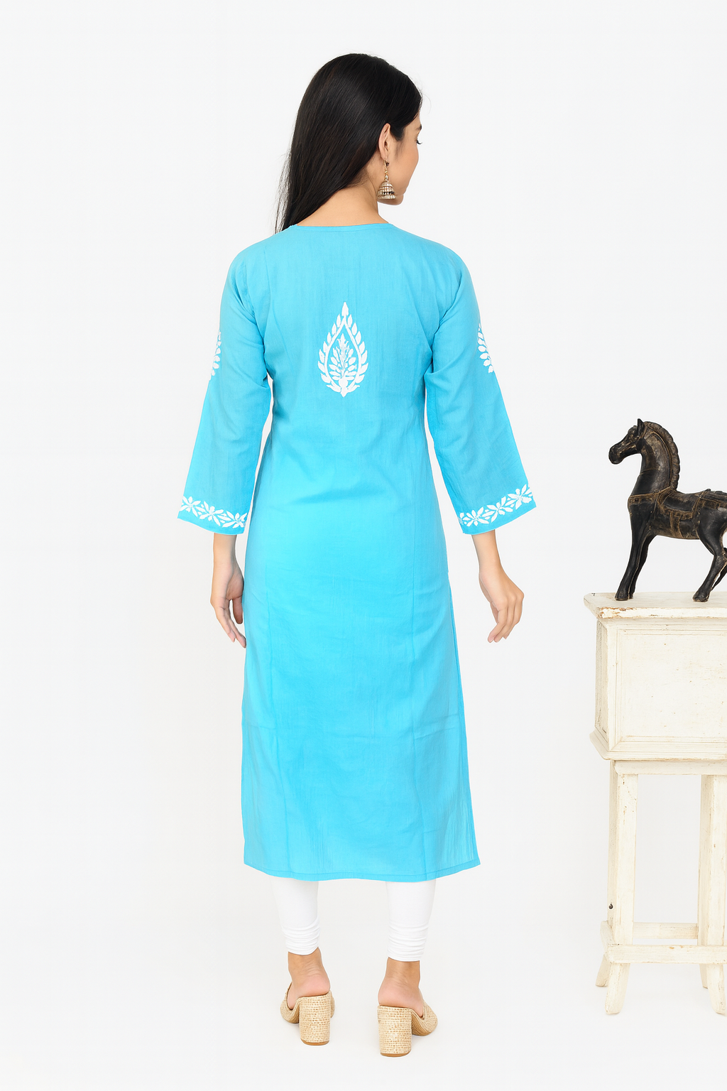 Lucknowi Chikankari Blue 'Aab-e-Asmaan' Cotton Kurti-K000113