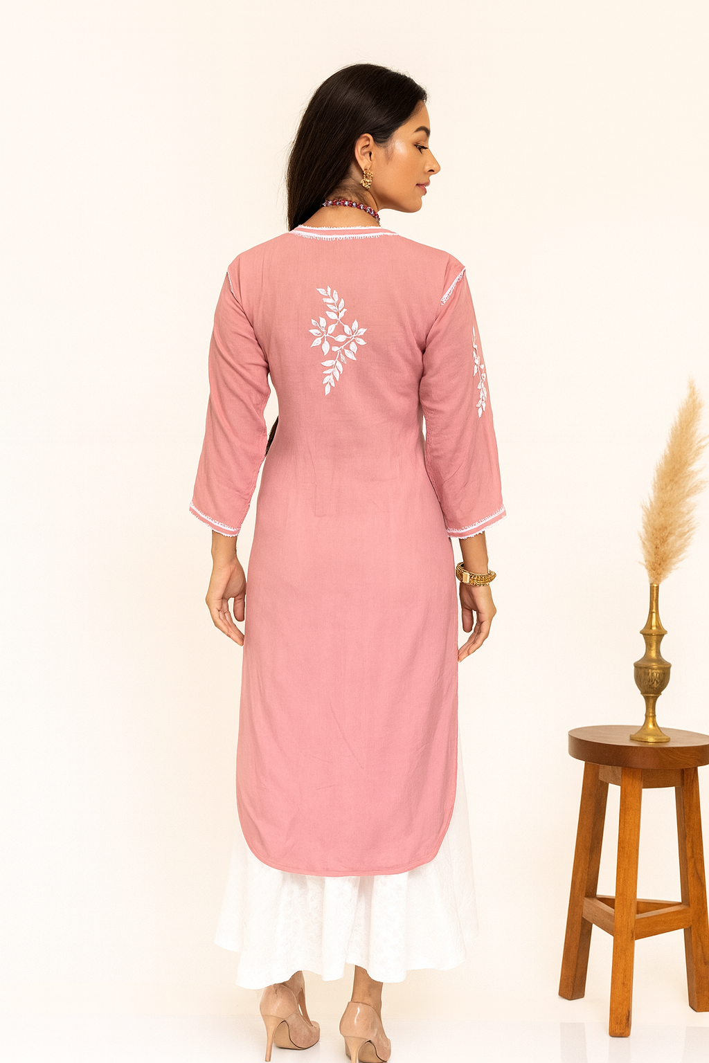 Lucknowi Chikankari Pinkish Mauve Modal Kurti-K000120