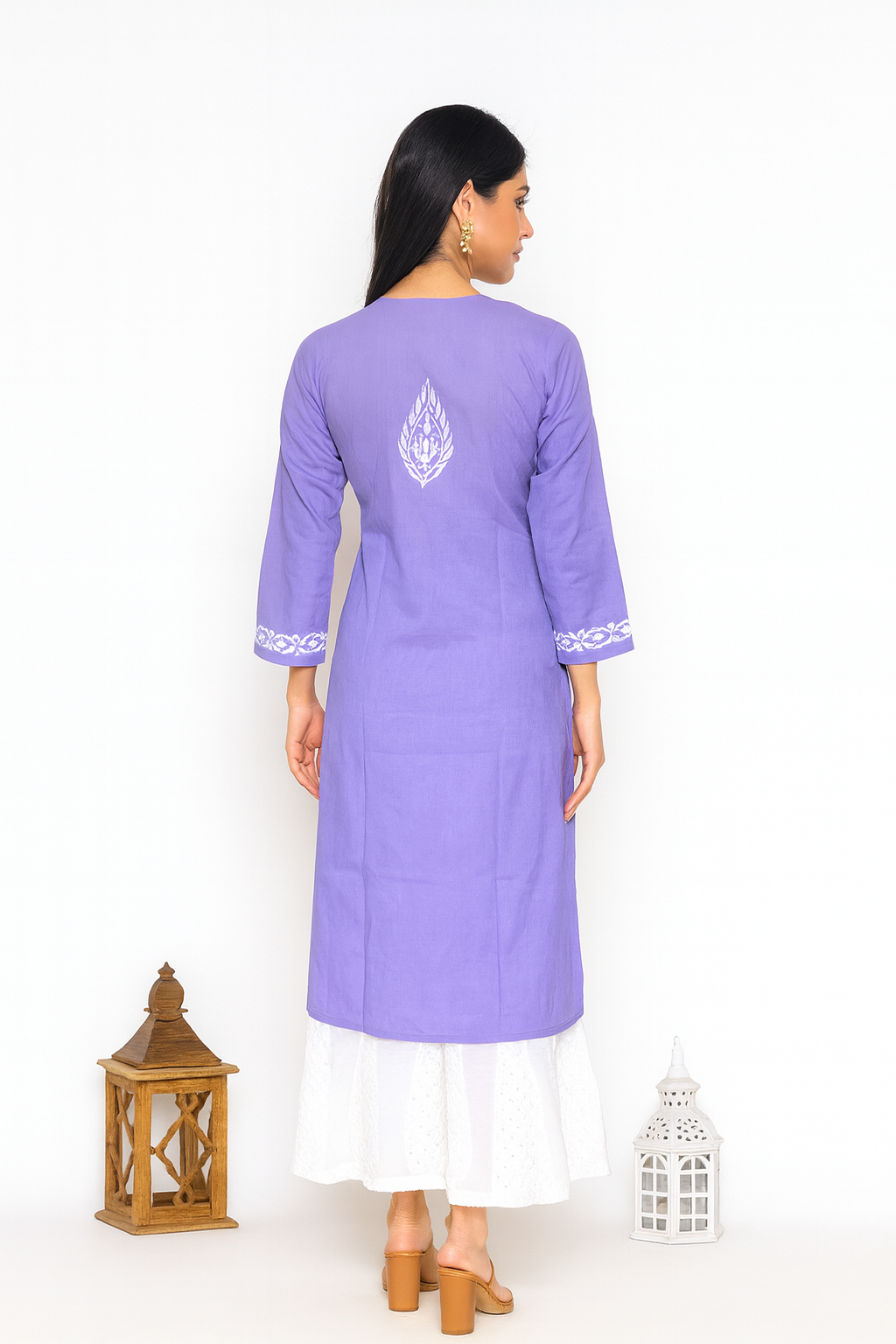 Lucknowi Chikankari Purple Cotton Kurti-K000109