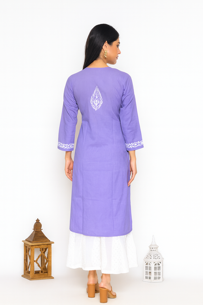 Lucknowi Chikankari Purple Cotton Kurti-K000109