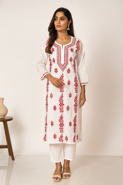 Lucknowi Chikankari White 'Ujaala' Cotton Kurti-K000124