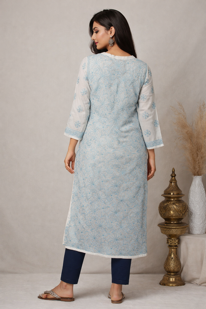 Lucknowi Chikankari White 'Ujaala' Cotton Kurti-K50002