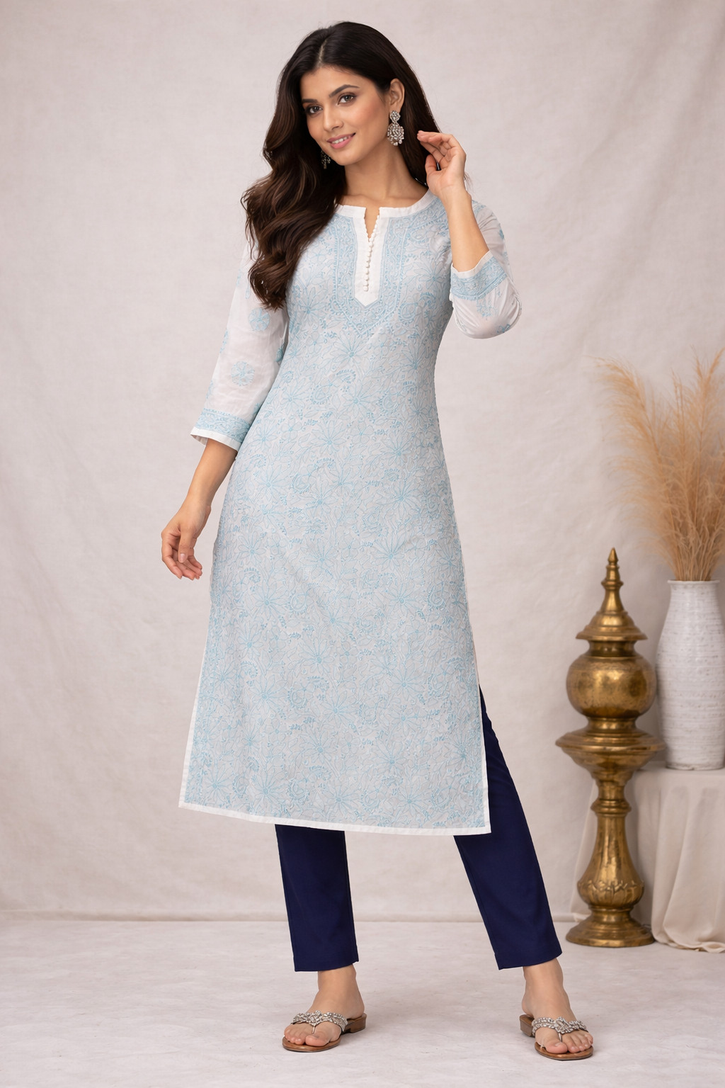 Lucknowi Chikankari White 'Ujaala' Cotton Kurti-K50002