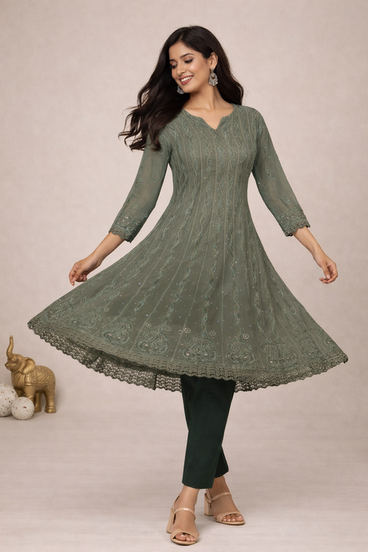 lucknow fashion diary lucknowi chikankari shaded grey viscose anarkali for women