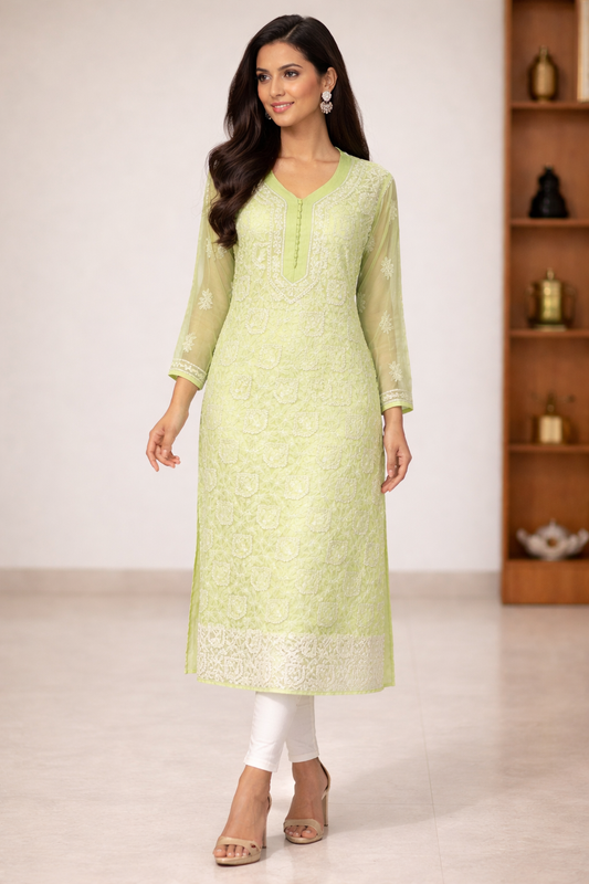 lucknow fashion diary lucknowi chikankari green georgette kurti for women