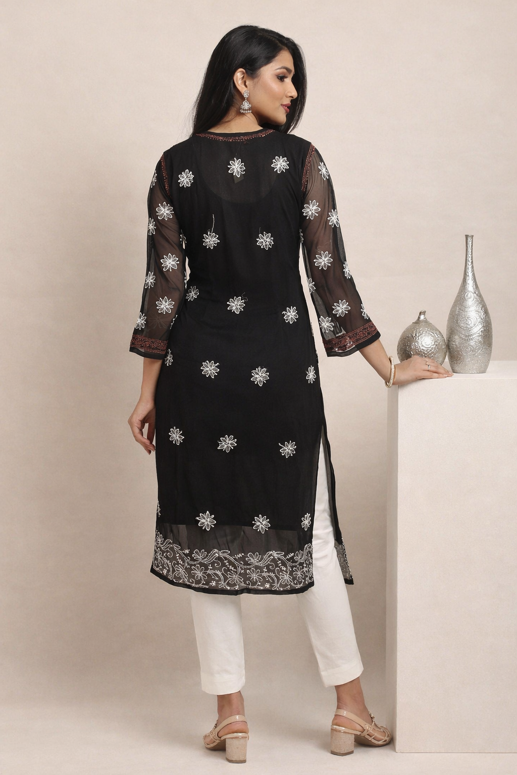 Lucknowi Chikankari Black 'Siah' Georgette Kurti-K40042