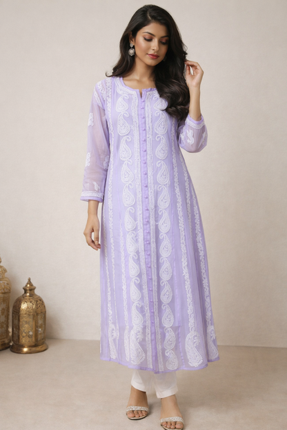 Lucknowi Chikankari Purple 'Jamuni' Georgette Anarkali-K30034