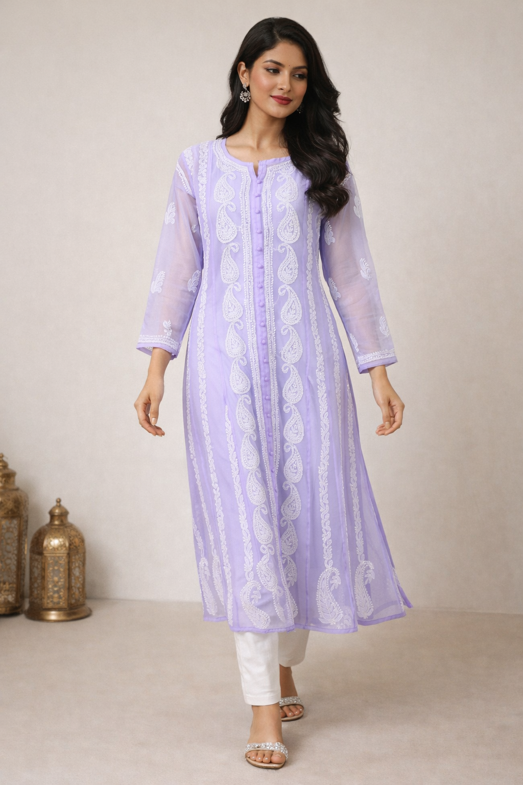 Lucknowi Chikankari Purple 'Jamuni' Georgette Anarkali-K30034