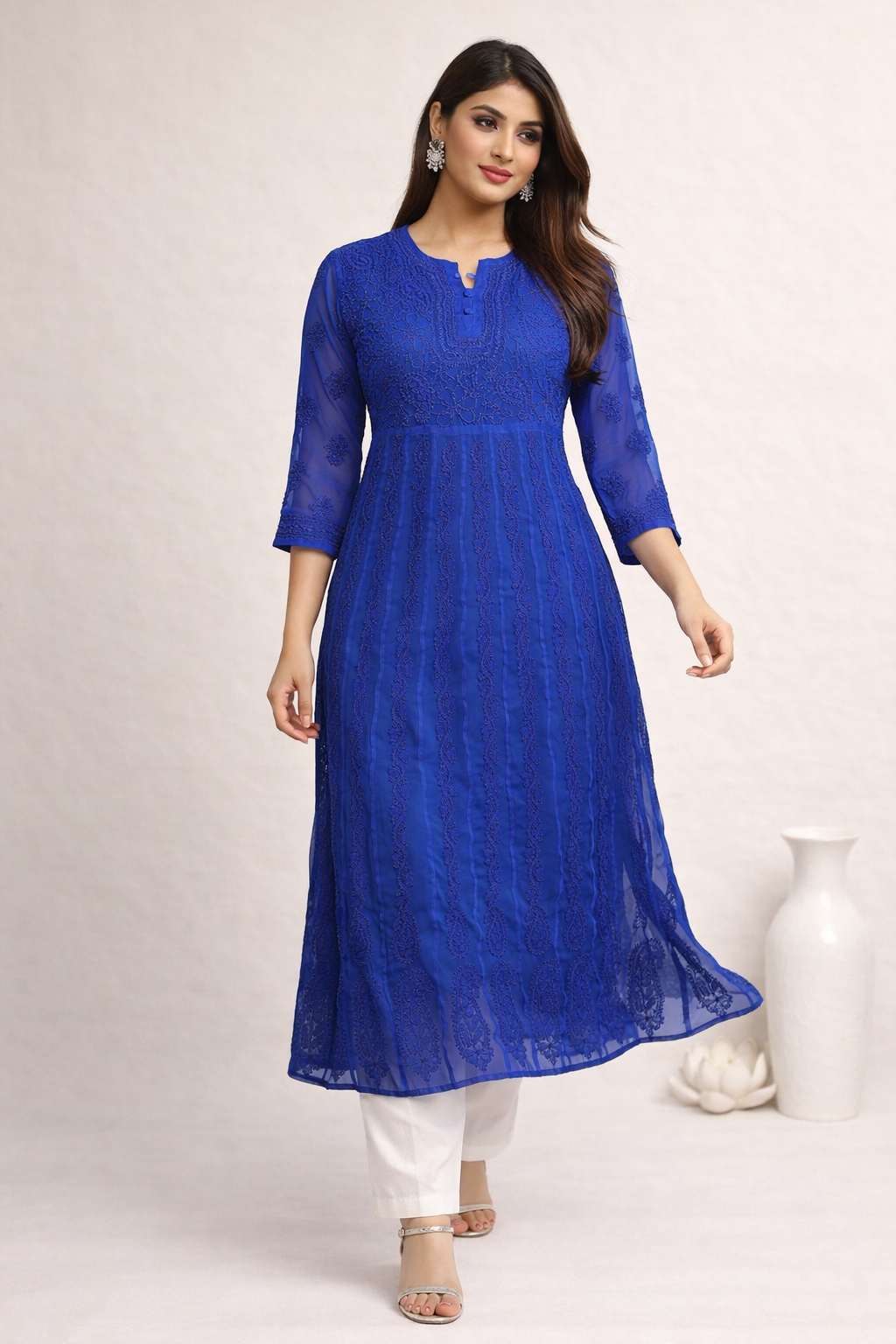 Lucknowi Chikankari Blue 'Aab-e-Asmaan' Georgette Anarkali-K30045