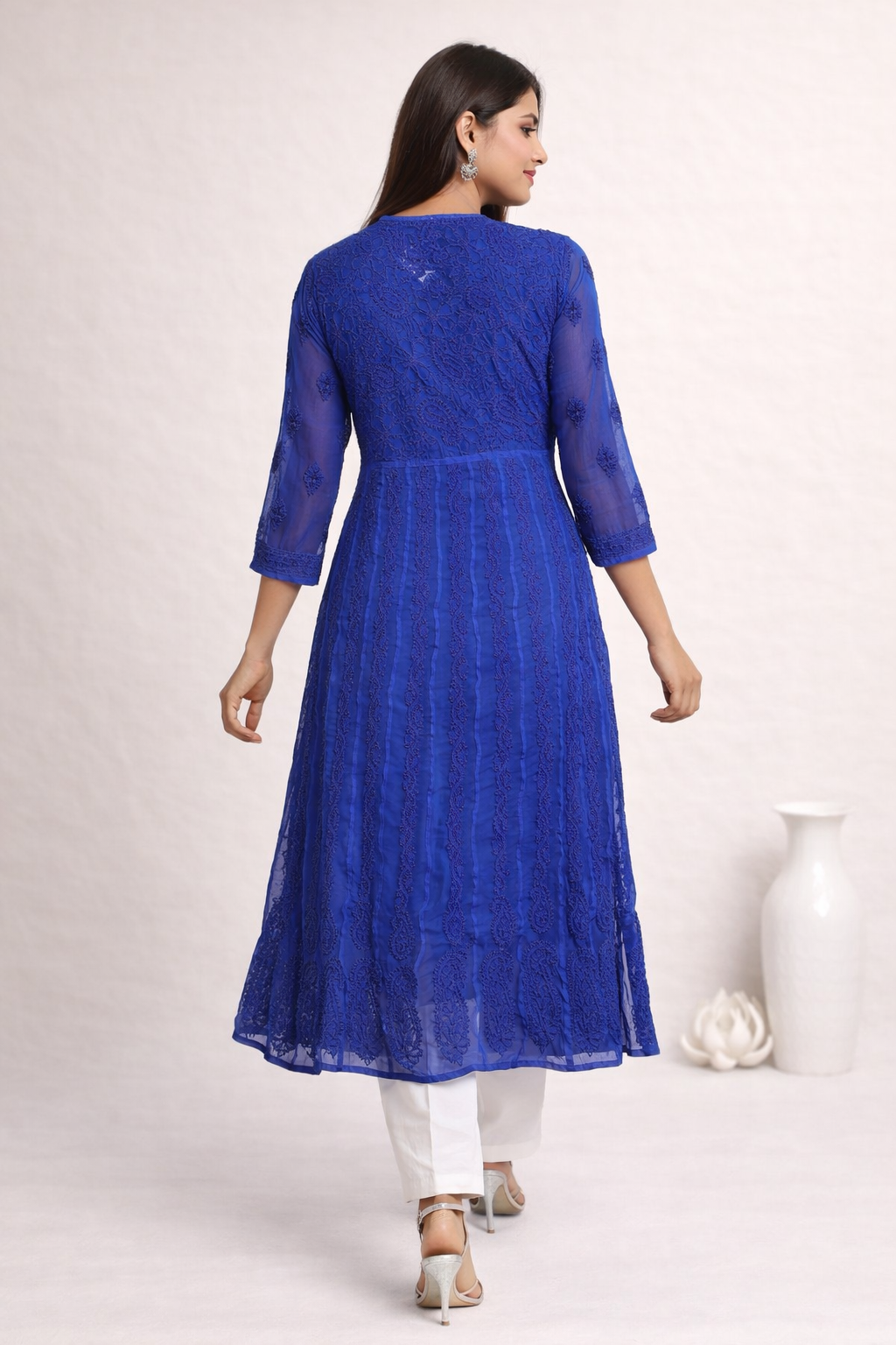 Lucknowi Chikankari Blue 'Aab-e-Asmaan' Georgette Anarkali-K30045