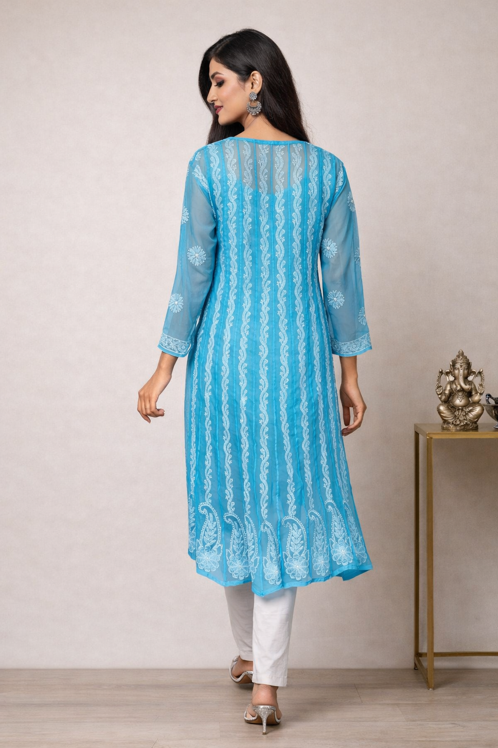Lucknowi Chikankari Blue 'Aab-e-Asmaan' Georgette Anarkali-K30067