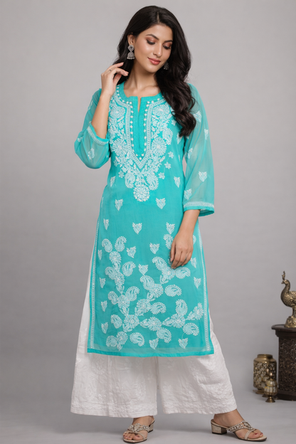 lucknow fashion diary lucknowi chikankari green georgette kurti for women