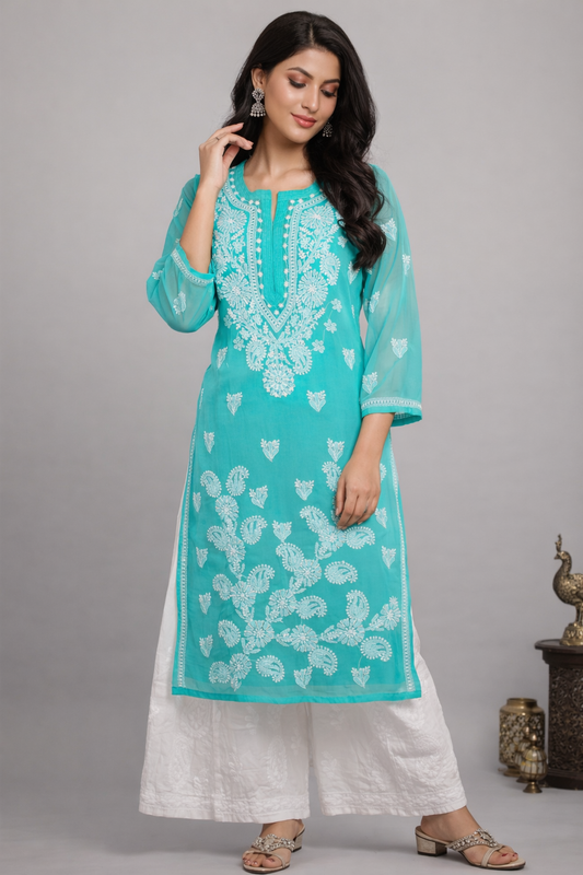 lucknow fashion diary lucknowi chikankari green georgette kurti for women