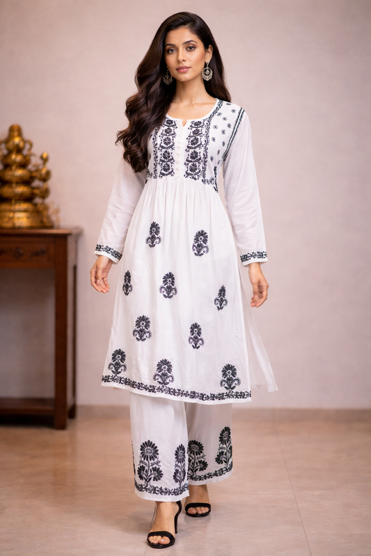 Lucknowi Chikankari White 'Ujaala' Rayon Kurta Bottom-KB30001