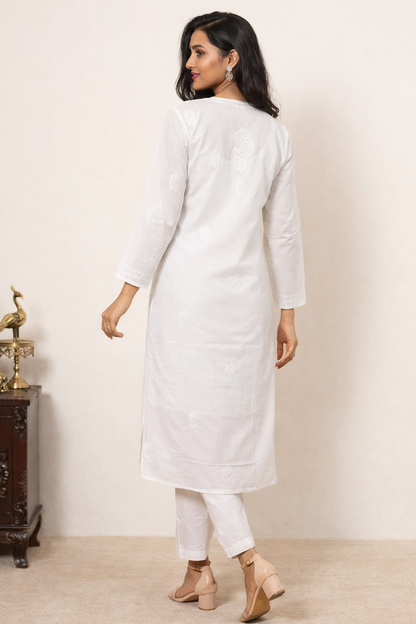 Lucknowi Chikankari White 'Ujaala' Cotton Kurti-K40021