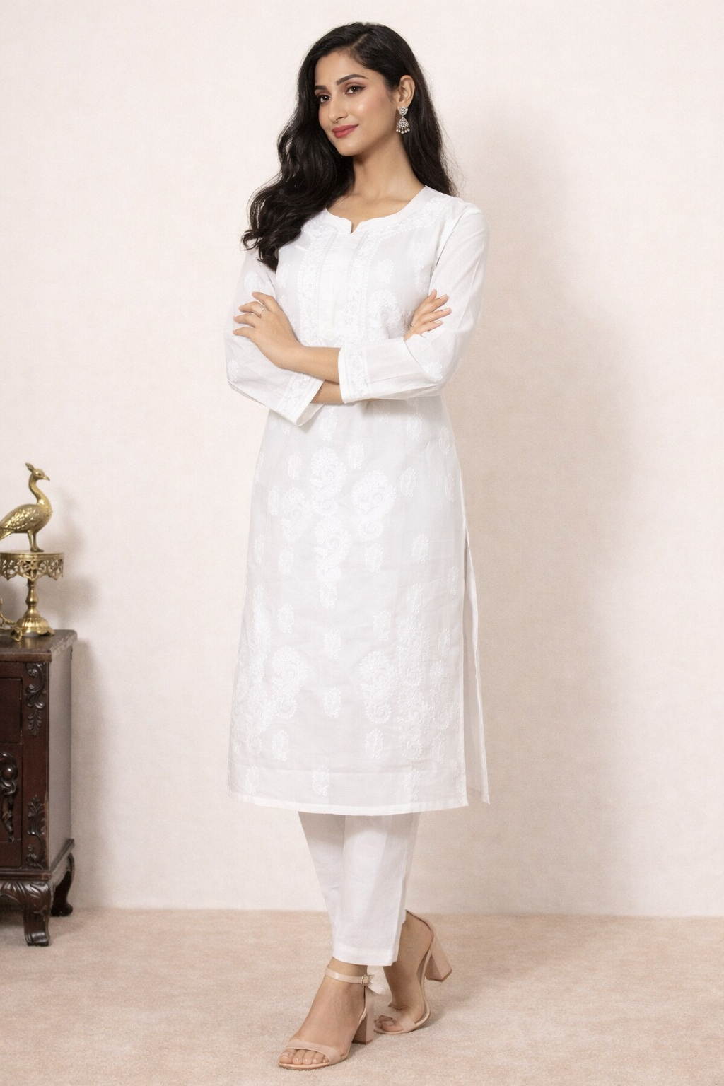 Lucknowi Chikankari White 'Ujaala' Cotton Kurti-K40021