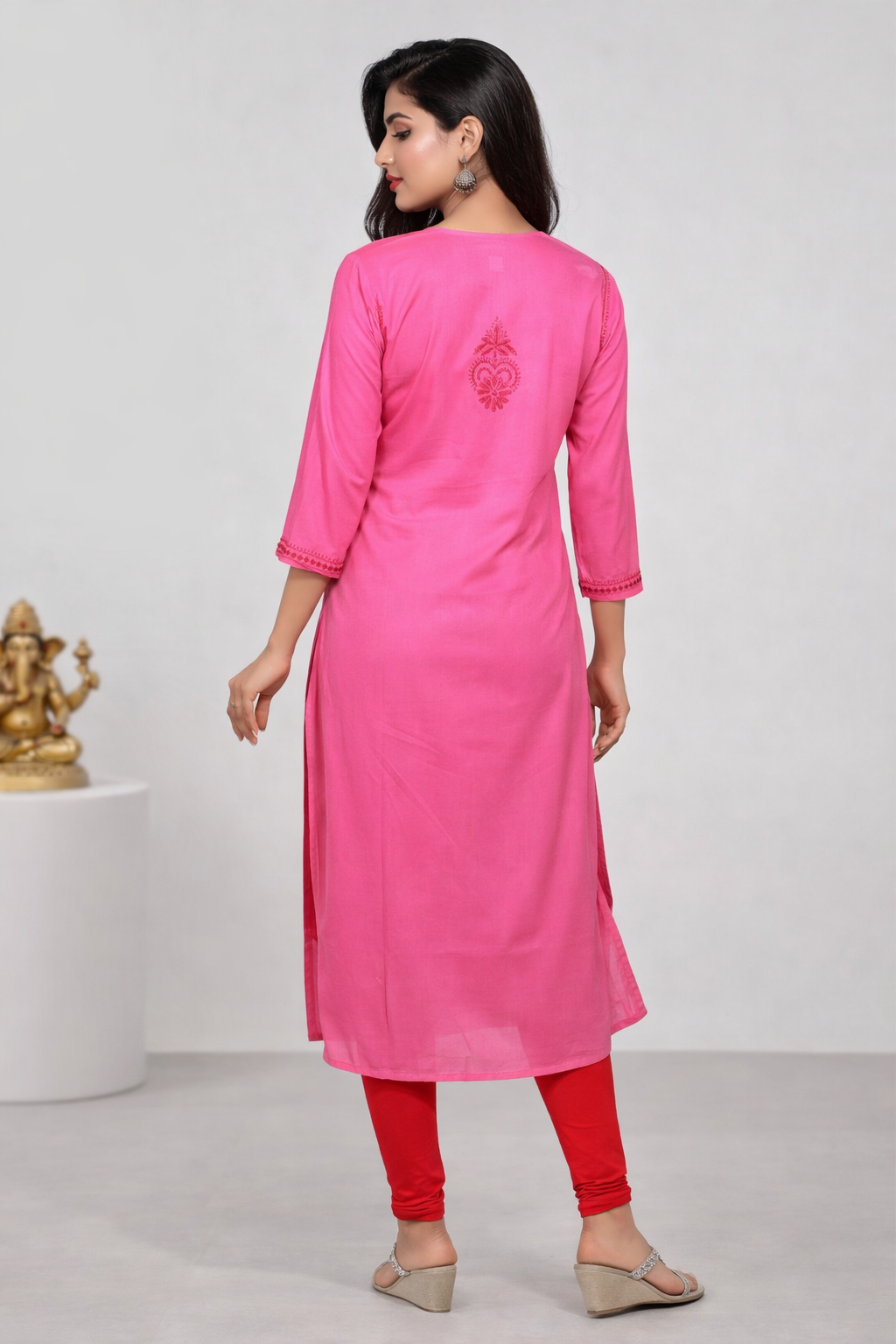 Lucknow Fashion Diary's Lucknowi Chikankari Pink 'Shagufta' Cotton Angrakha- K40025