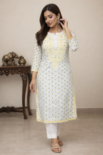 Lucknowi Chikankari White 'Ujaala' Chanderi Kurti-K30073